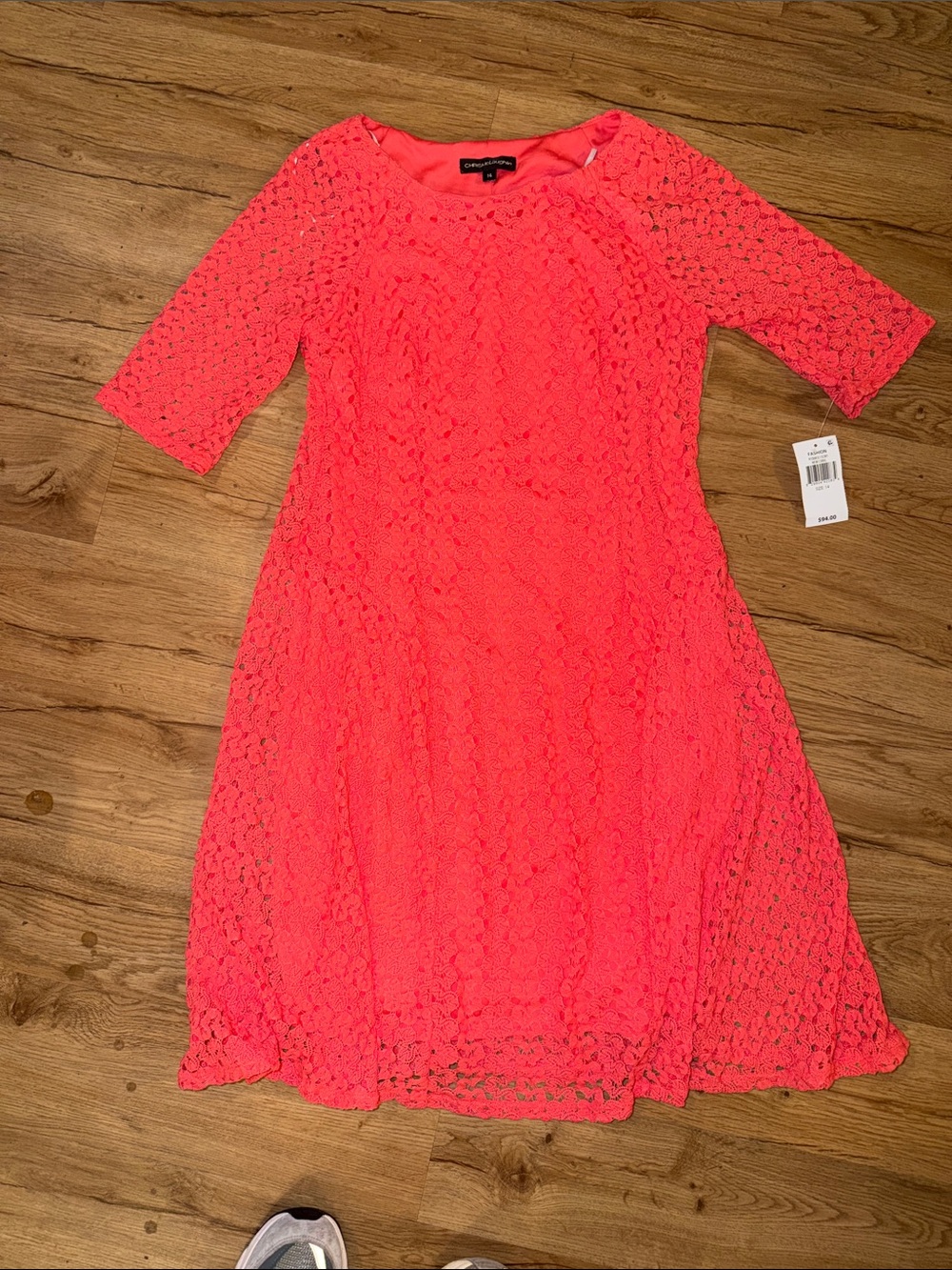 CHRIS MCLAUGHLIN Coral Lace Fit & Flare Dress NEW WITH TAGS SZ 14
